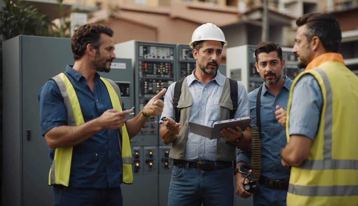 A group of electricians in Las Palmas de Gran Canaria discussing and comparing their services