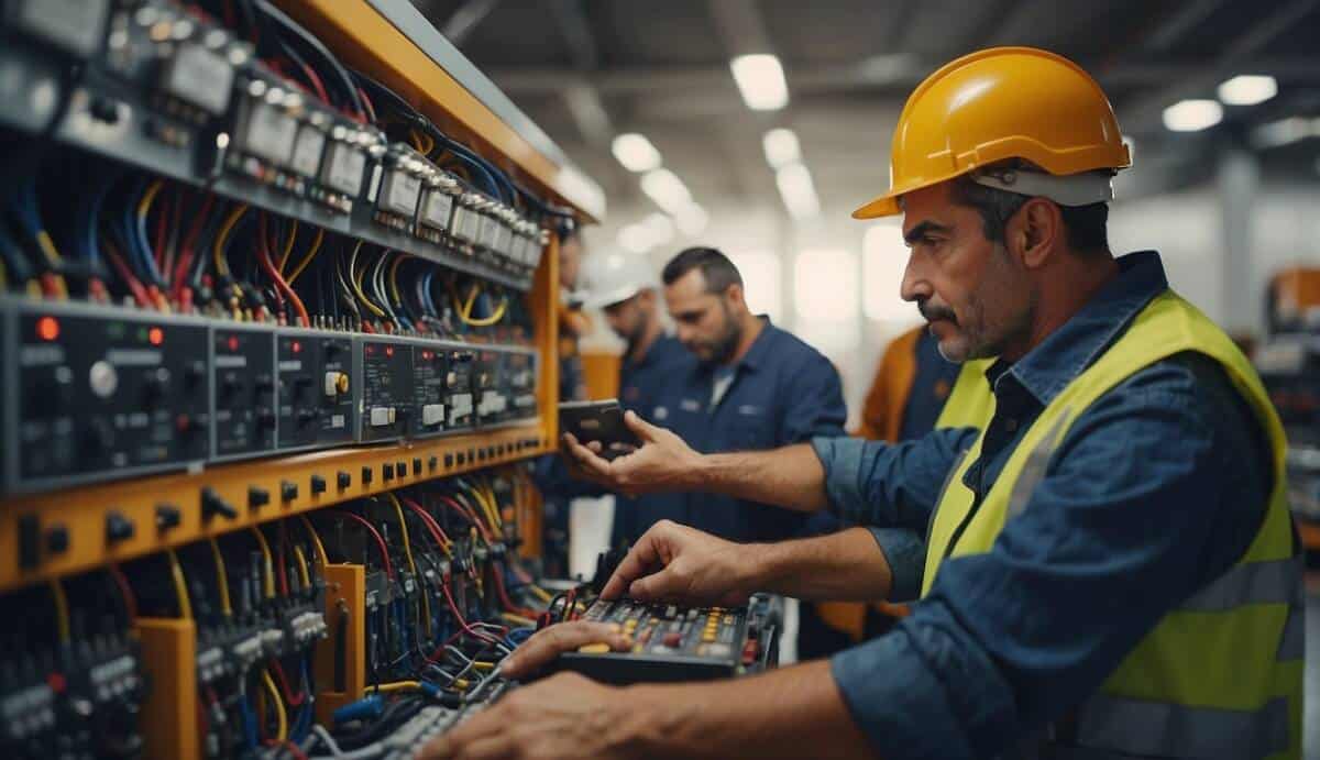 A group of electricians in Lorca offering common services. Tools and equipment are displayed, with a focus on safety and efficiency