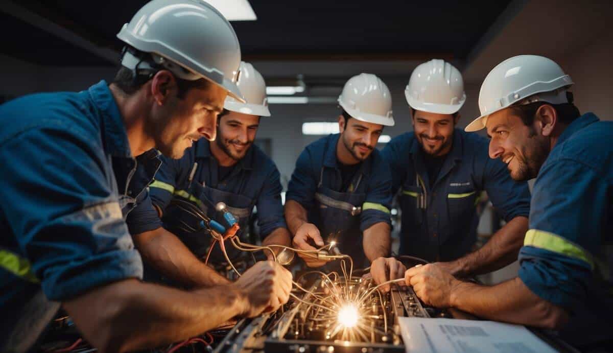 A group of qualified electricians working on various electrical tasks in Marbella, showcasing their expertise and professionalism