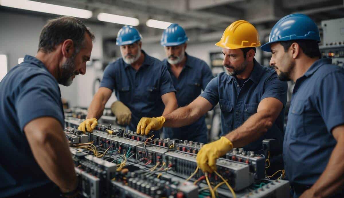 A group of certified electricians working on electrical systems in Mataró, showcasing their expertise and professionalism