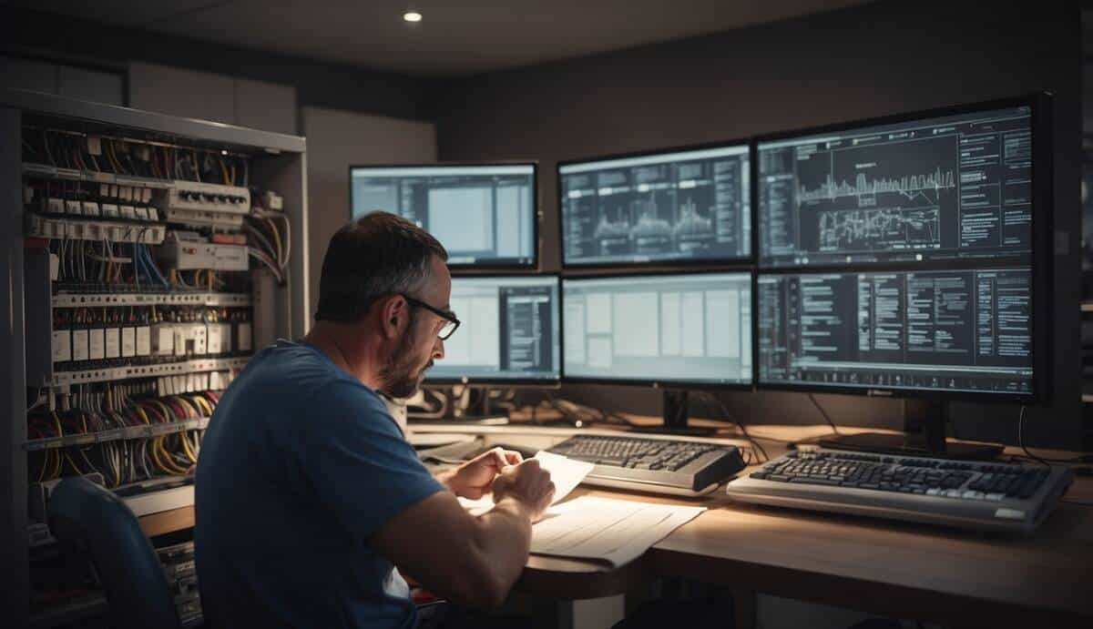 An electrician carefully selecting from a list of the top 5 electricians in Mijas, considering various aspects before making a decision