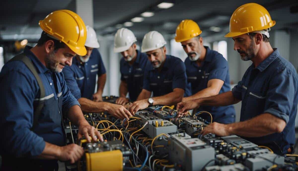 A group of certified electricians working on various electrical tasks in Torremolinos, showcasing their expertise and importance in the field