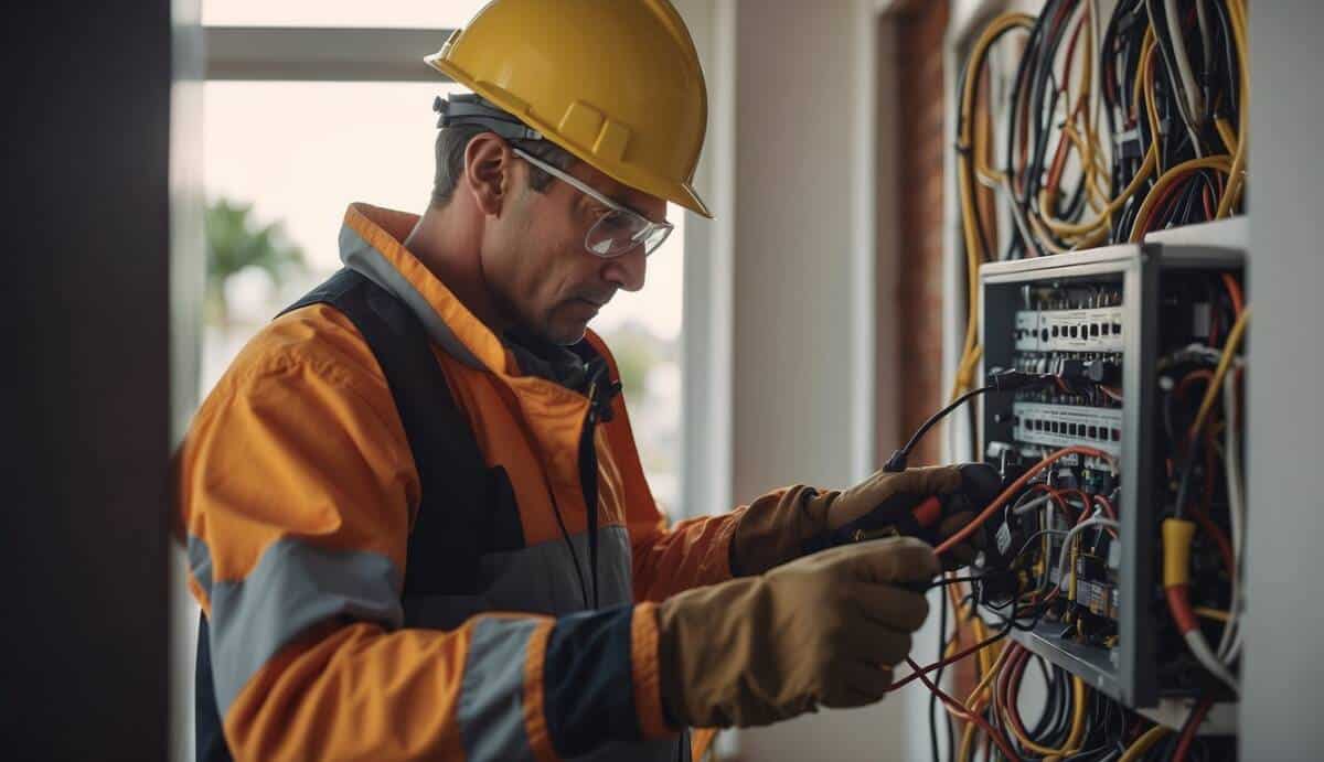 A group of skilled electricians working on various electrical tasks in Cartagena, showcasing the importance of hiring qualified professionals