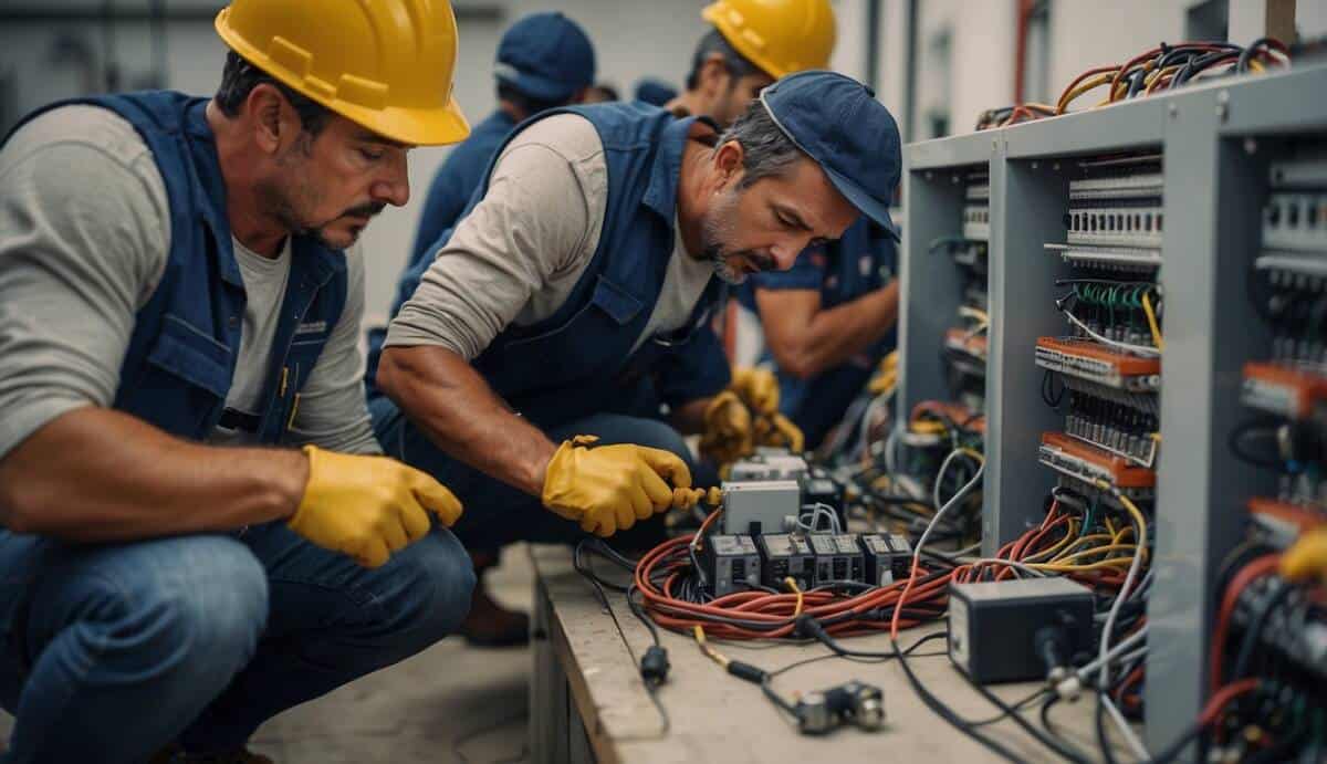 A group of certified electricians working on various electrical tasks in Jerez de la Frontera, showcasing their expertise and professionalism